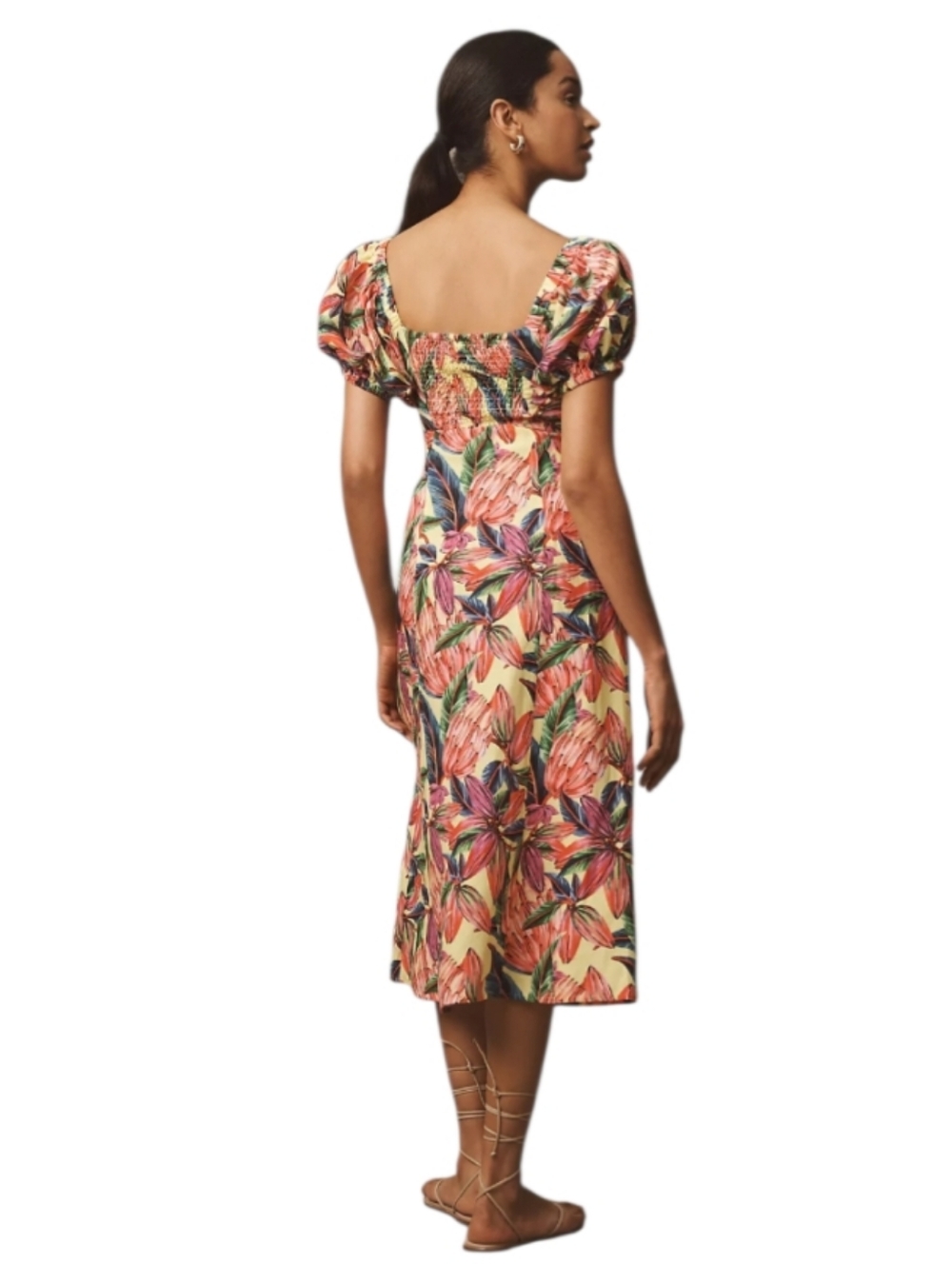 Farm Rio Puff-Sleeve Sweetheart Linen Dress - Picture 3 of 10